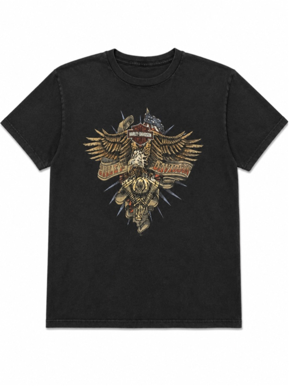 RARE Harley Davidson Eagle Motor US Flag 2007 Dallas TX Black Tshirt Mens 2XL